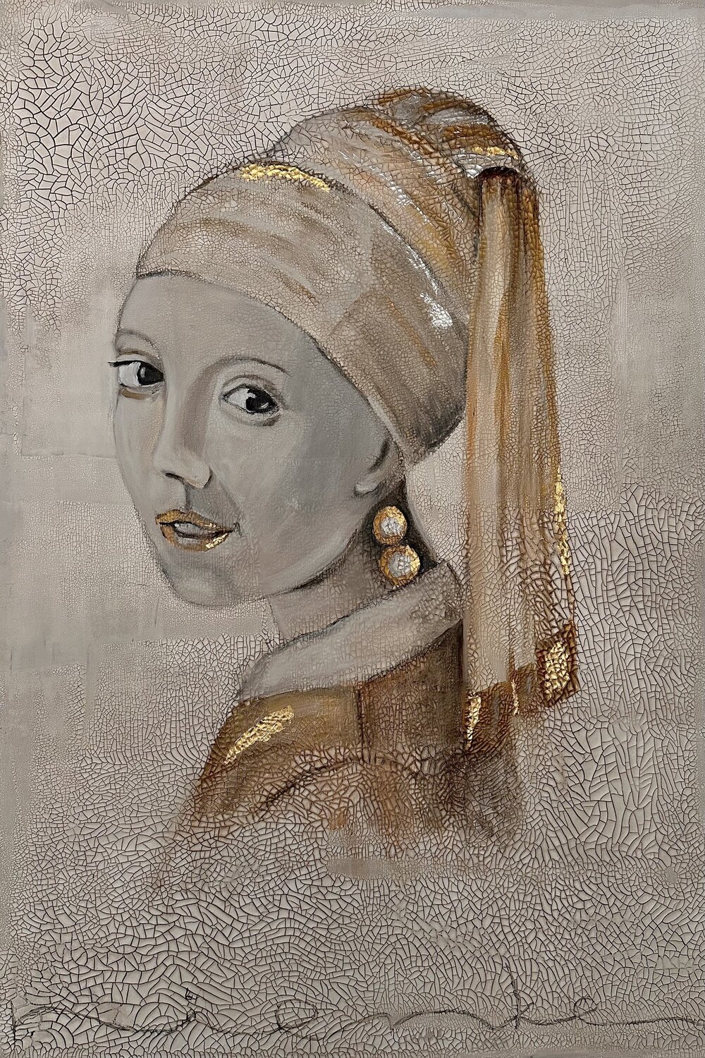 Girl with a Pearl — contemporary reinterpretation NIENKE VISSCHER Original painting for sale