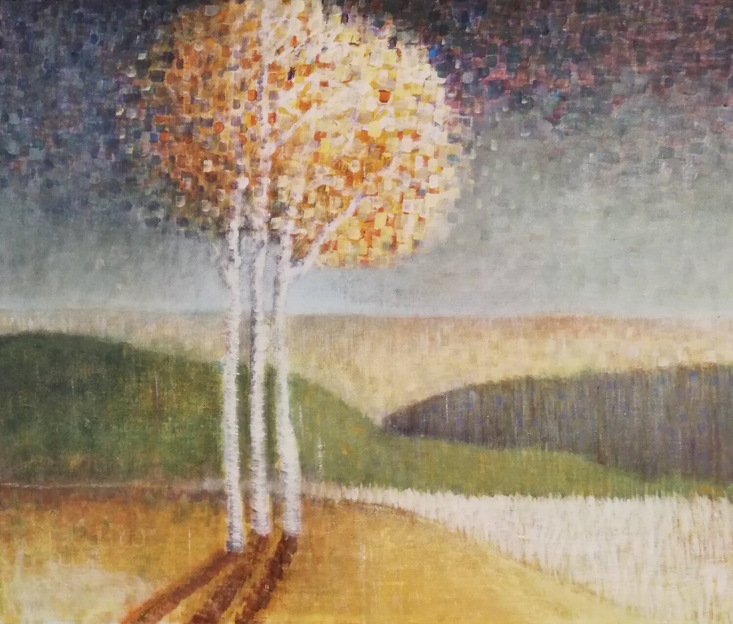 Trois arbres, une nuit d'automne Annie Vandemalle Original painting for sale