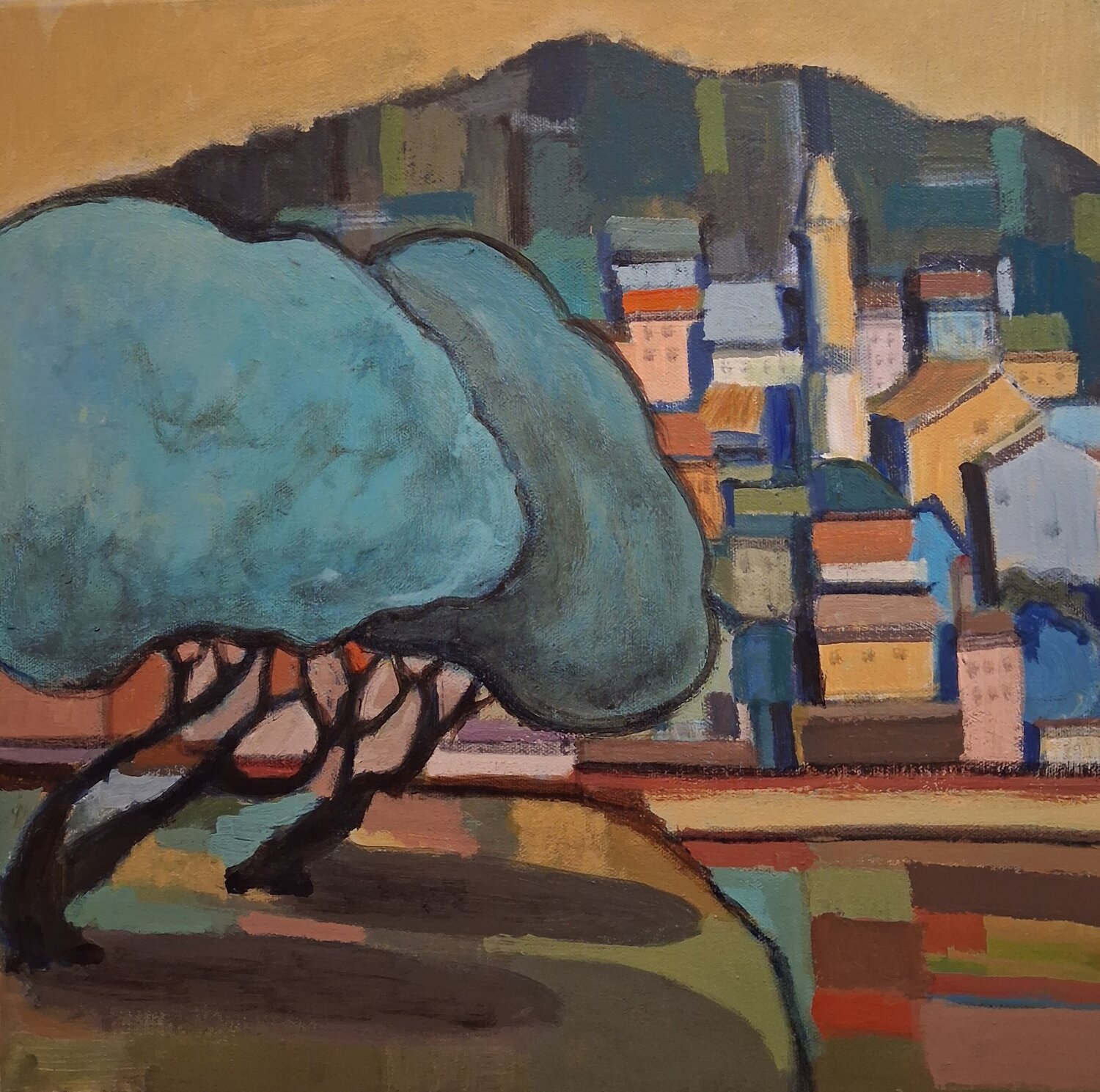 MON PETIT VILLAGE Annie Vandemalle Original painting for sale