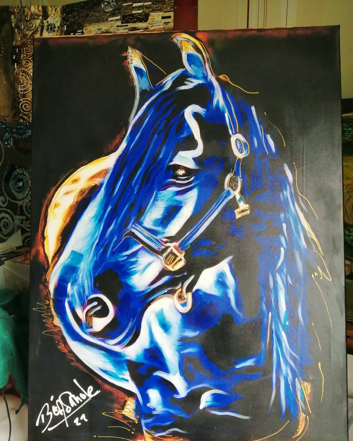 Lange bleu BEASANDE MISTRALI - OSSESIA Béatrice Original painting for sale