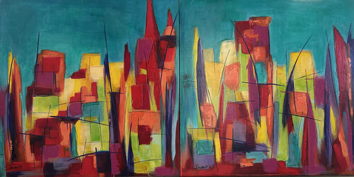 Bilderset Duo Metropolitan Lights (Diptychon) by Susanne Dowden, Painting for Sale on Select