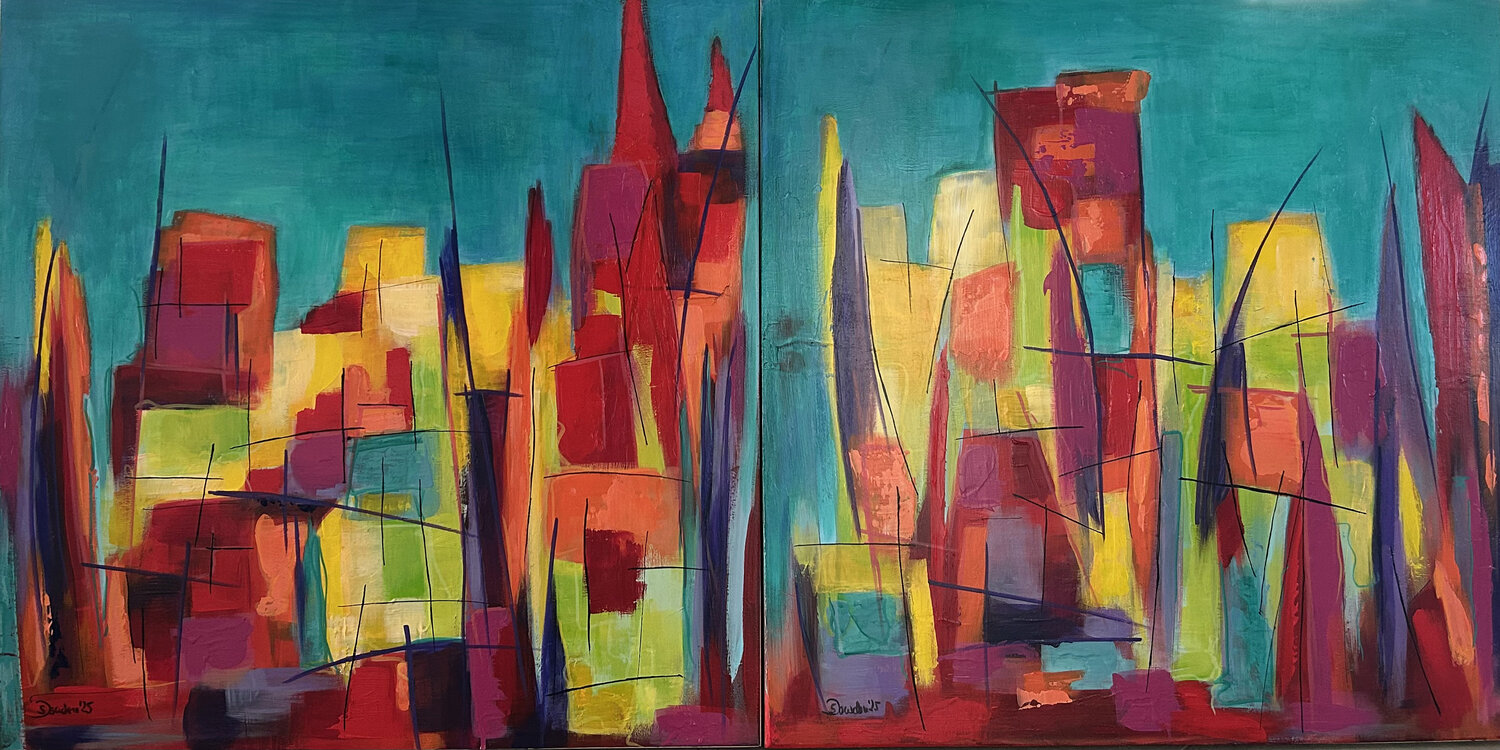 Bilderset Duo Metropolitan Lights (Diptychon) Susanne Dowden Original painting for sale