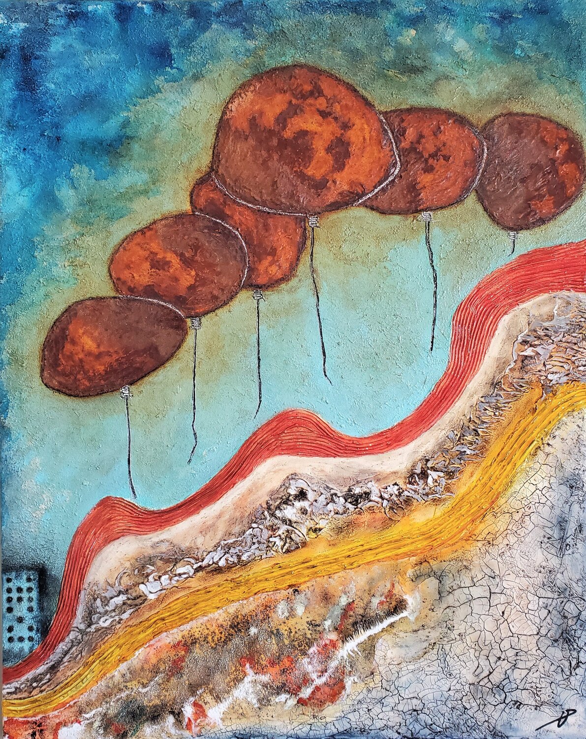 Les ballons et la rouille Philippe Urbin Original painting for sale