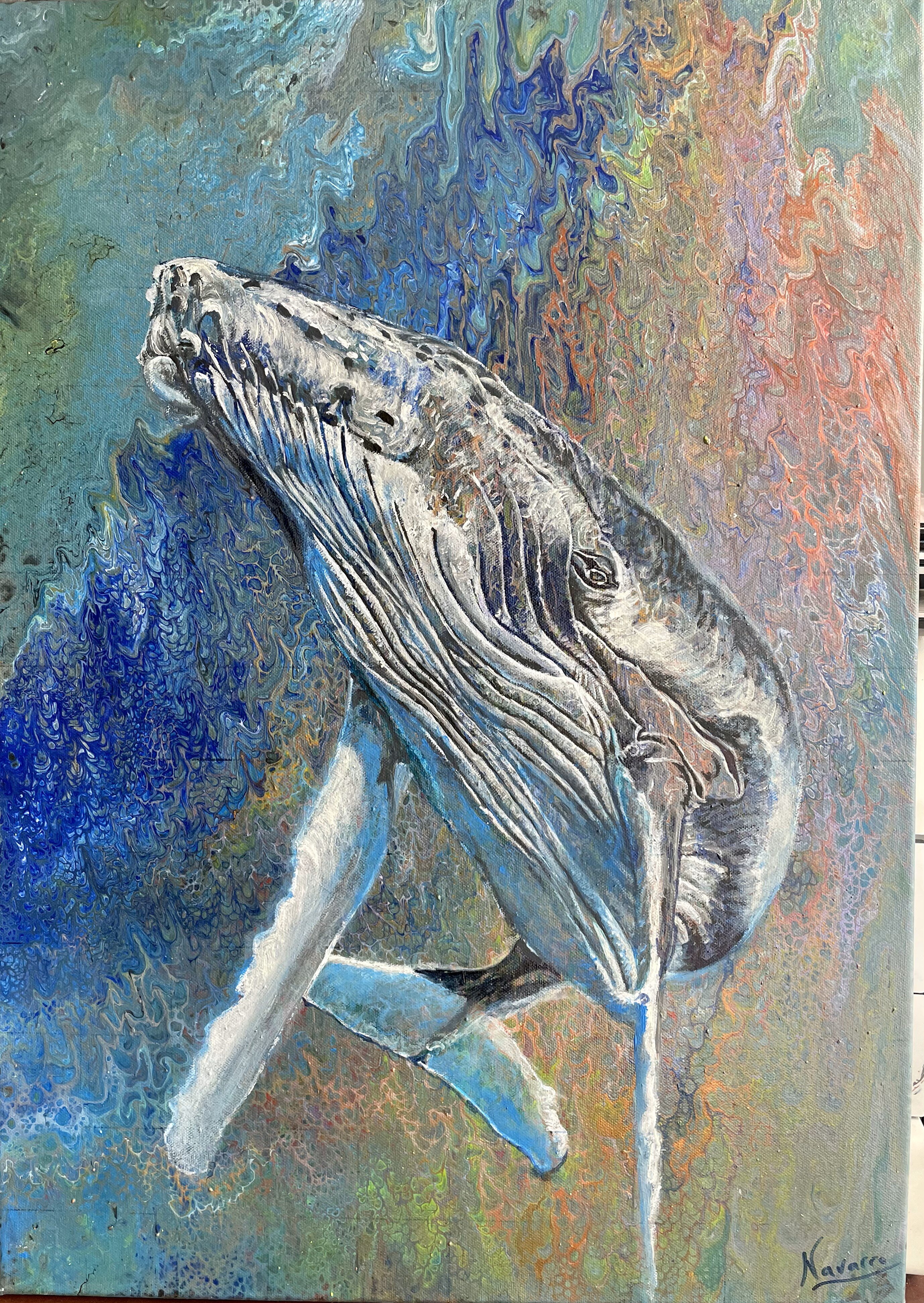 BALEINE A BOSSES (Œuvre Fluorescente sous lumière noire)