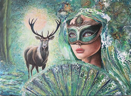 RENCONTRE (Œuvre Fluorescente sous lumière noire) by Christine NAVARRO, Painting for Sale on Select