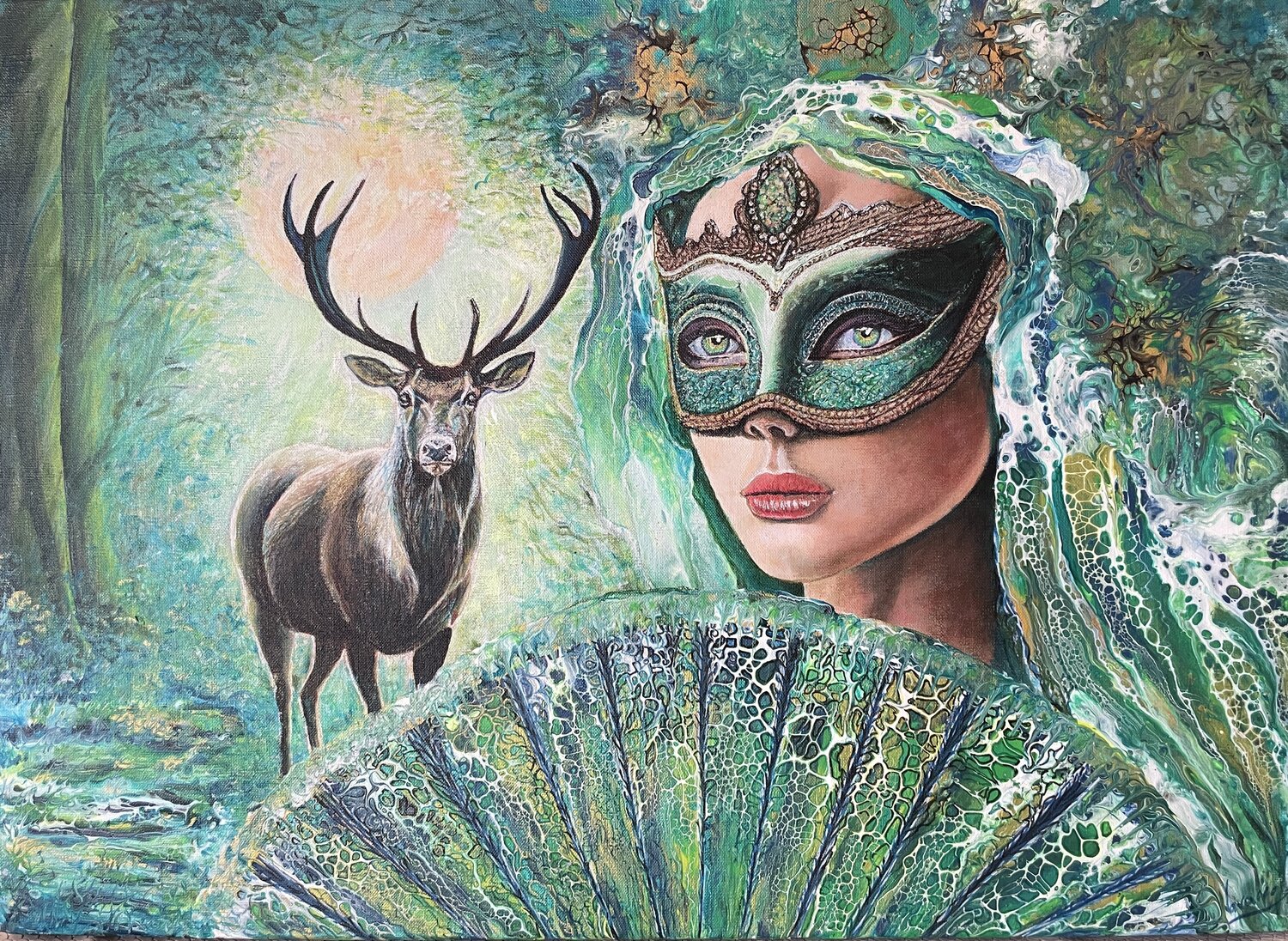 RENCONTRE (Œuvre Fluorescente sous lumière noire) Christine NAVARRO Original painting for sale