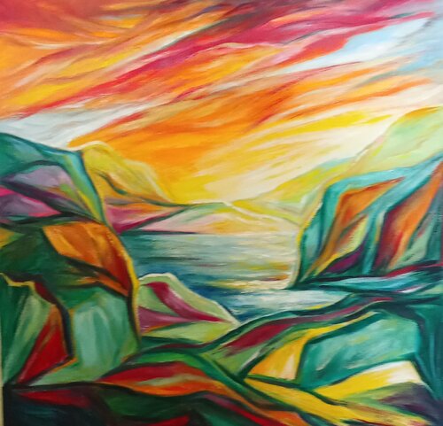 Rochers réfléchissant la lumière by Olga Schrufer-Kozlova, Painting for Sale on Select