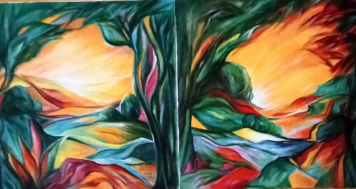 Dyptic - Plein de soleil + Soleil intense by Olga Schrufer-Kozlova, Painting for Sale on Select