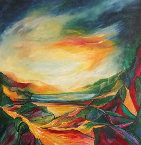 Le Lac au coucher de Soleil by Olga Schrufer-Kozlova, Painting for Sale on Select