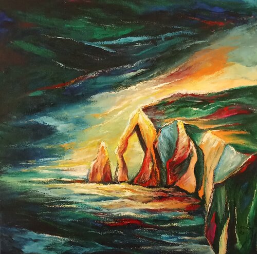 Falaises d' Etretat dans la nuit by Olga Schrufer-Kozlova, Painting for Sale on Select