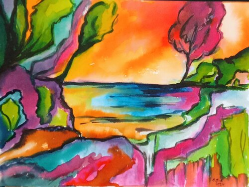 Souvenir de la Côte d'Azur by Olga Schrufer-Kozlova, Painting for Sale on Select