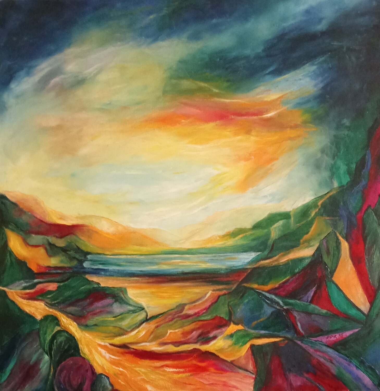 Le Lac au coucher de Soleil Olga Schrufer-Kozlova Original painting for sale