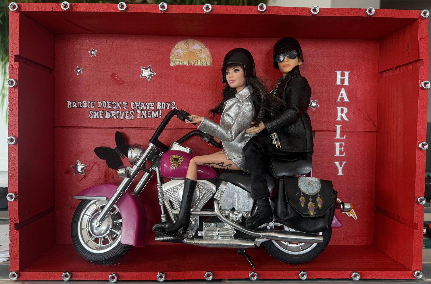 Pop art  Barbie on Harley Davidson does chase men she drives them... RAPH Sculpture for sale