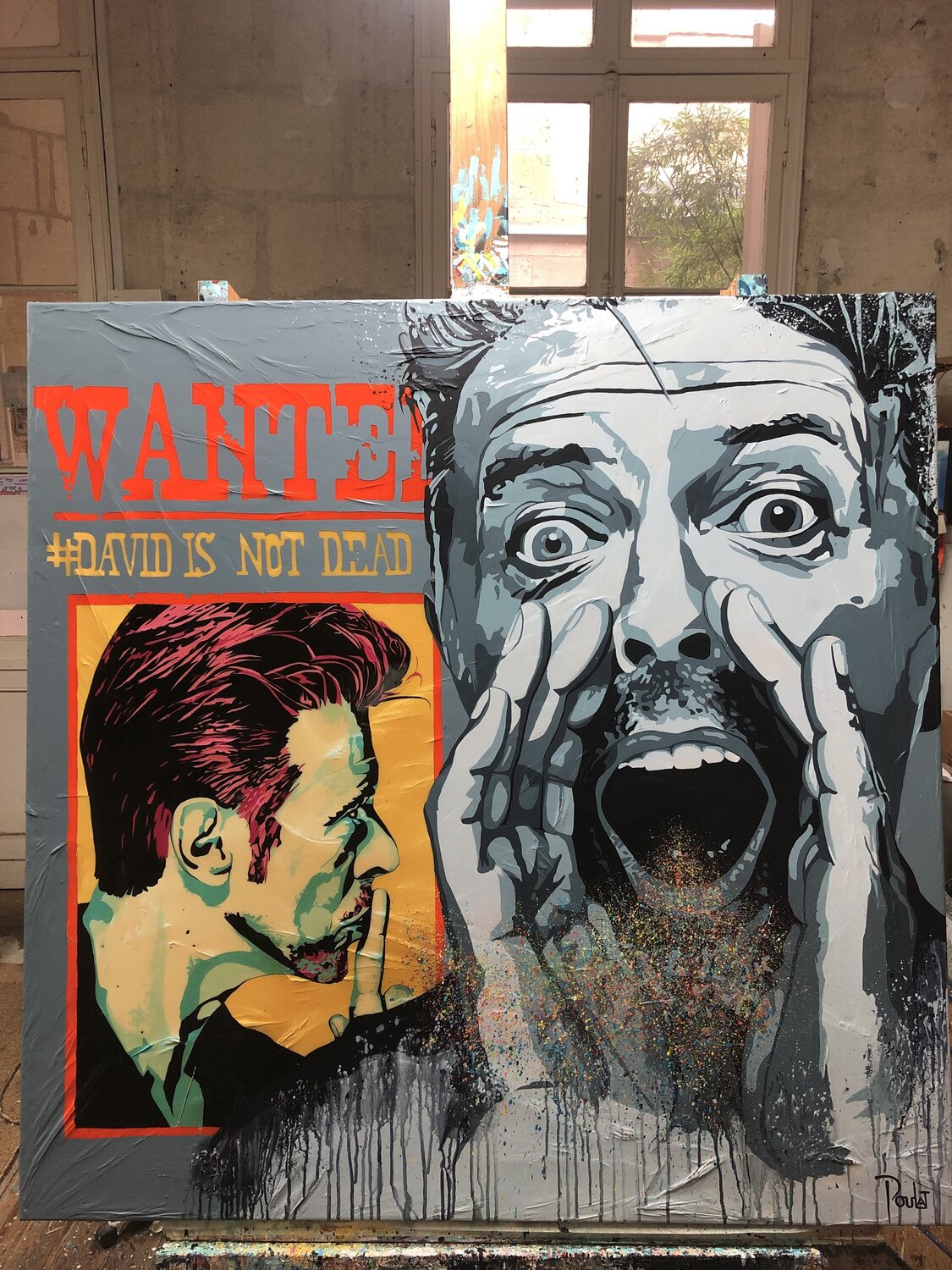 HOMMAGE A BOWIE "SERIE WANTED" David is not dead ! François Poulat Original painting for sale