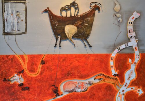 The fox and the parachutist by Pier Forlano, Painting for Sale on Select