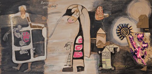 Two black women, one snake by Pier Forlano, Painting for Sale on Select