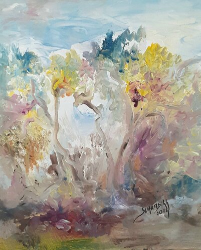 Arbres en fleur sous le vent d'été by Sylvie Schambill, Painting for Sale on Select