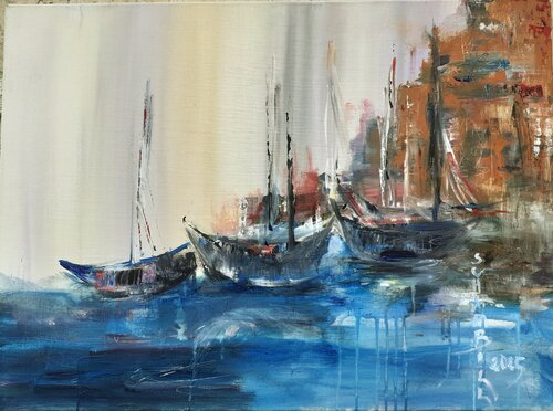 Les bateaux by Sylvie Schambill, Painting for Sale on Select