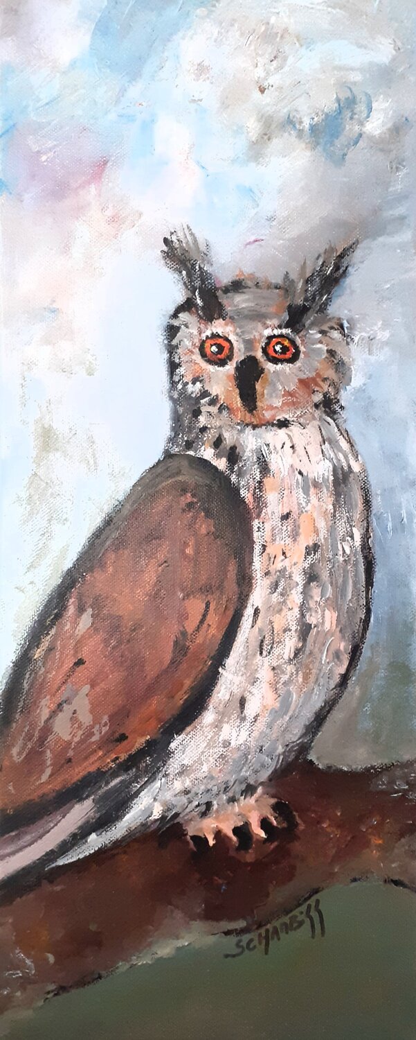 Chouette Sylvie Schambill Original painting for sale