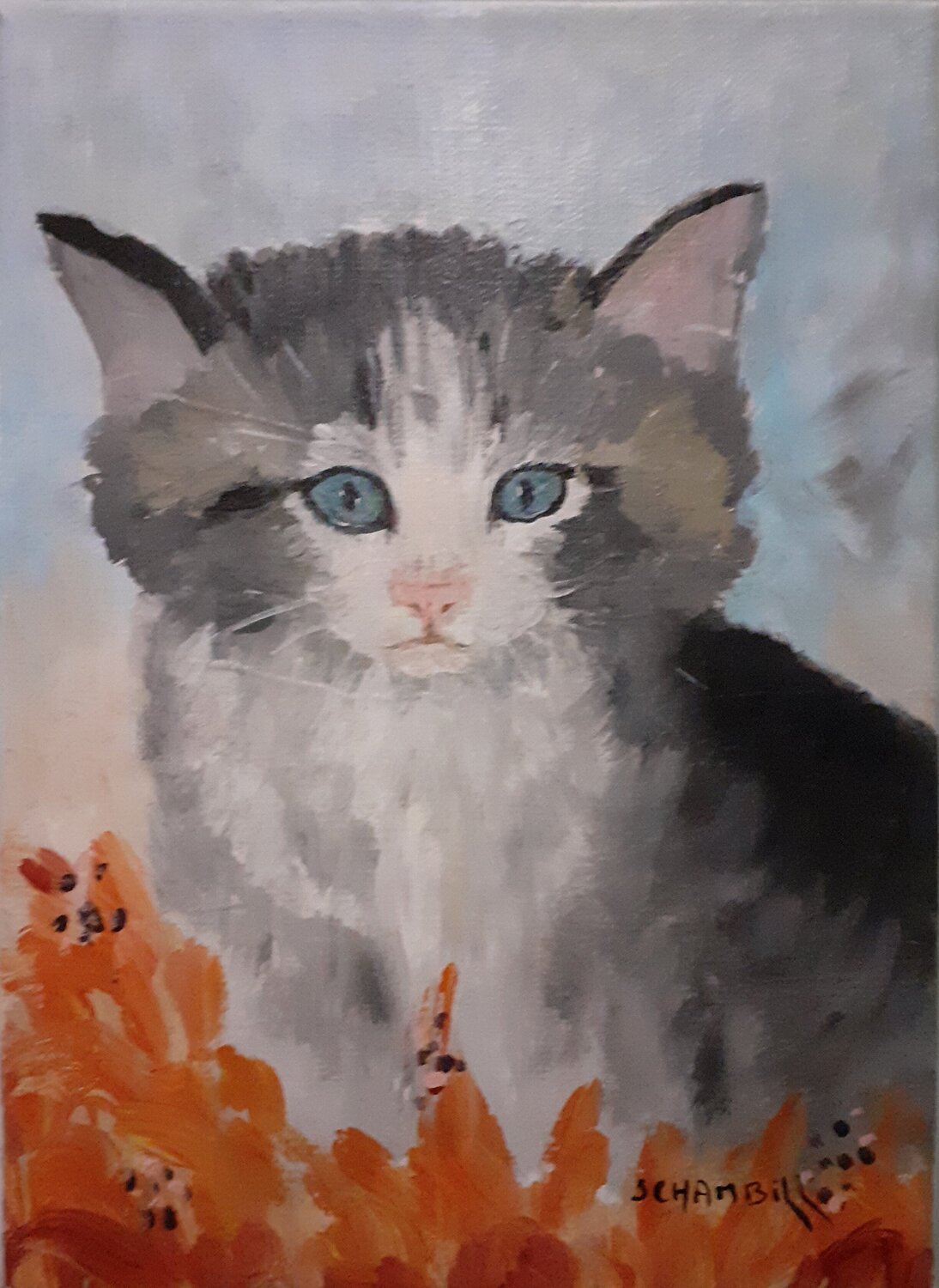 Chaton Sylvie Schambill Original painting for sale