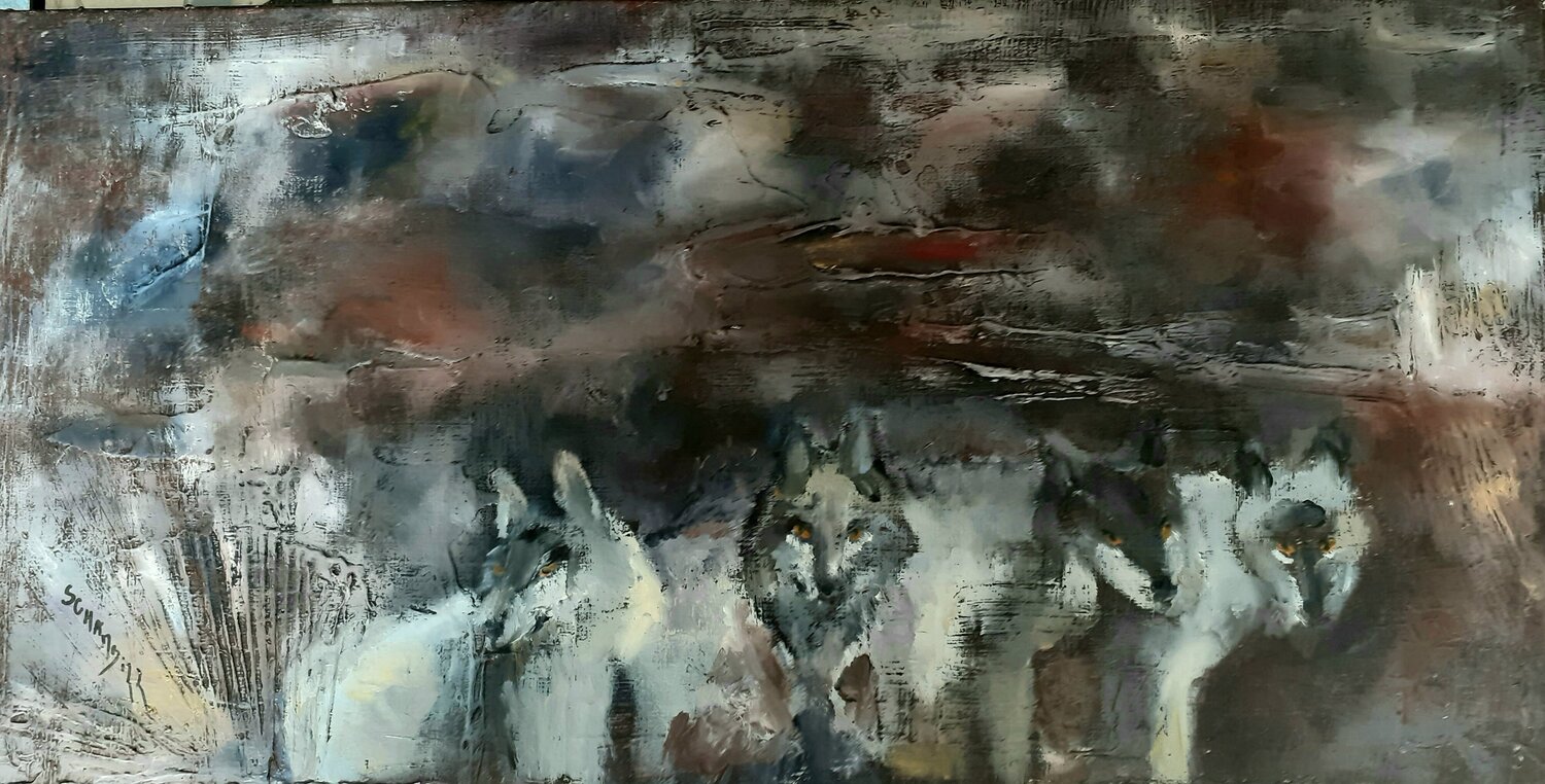 Loups et contes Sylvie Schambill Original painting for sale