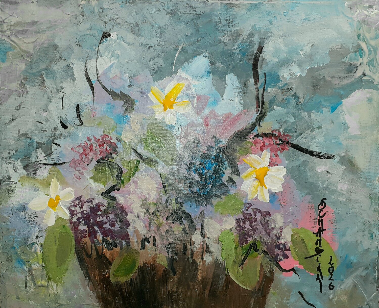 Bouquet de Fleurs Sylvie Schambill Originalgemälde zu verkaufen