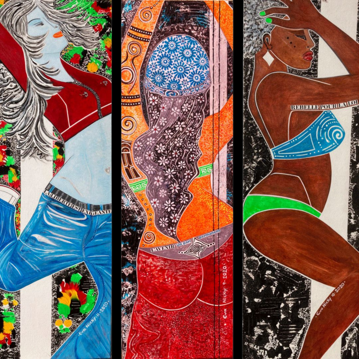 Tryptique Danseuses du monde Eva Nicky Original painting for sale