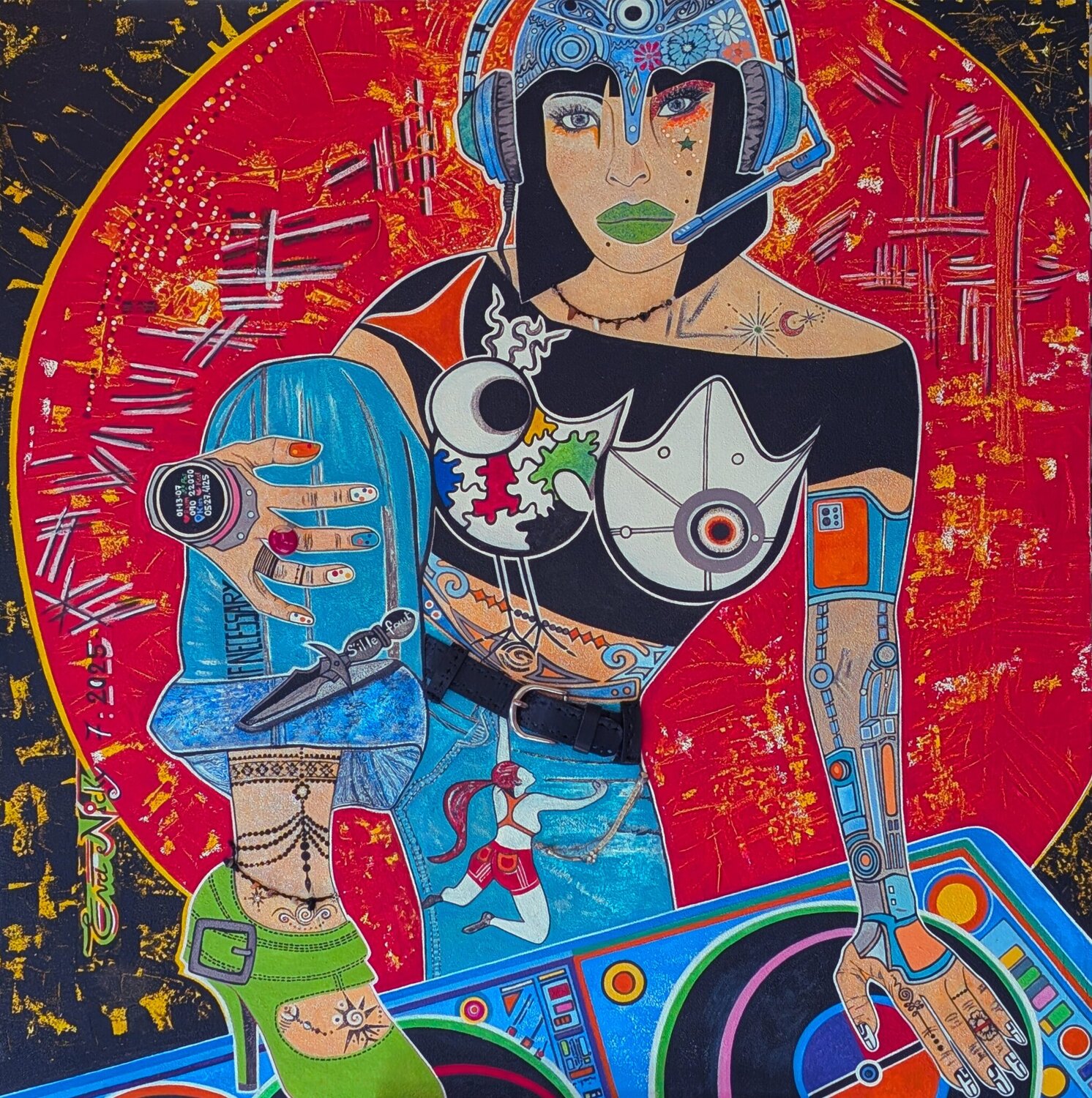Cyborg Punk Woman Eva Nicky Original painting for sale