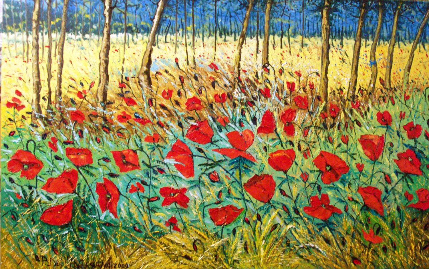 Campo di papaveri Pietro Dell'Aversana Original painting for sale
