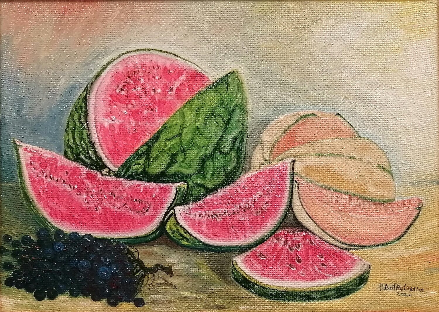 Natura Morta, Anguria e Melone Pietro Dell'Aversana Original painting for sale