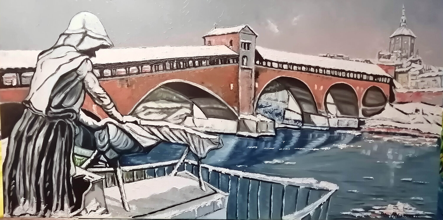 Pavia al Monumento della Lavandaia Pietro Dell'Aversana Original painting for sale