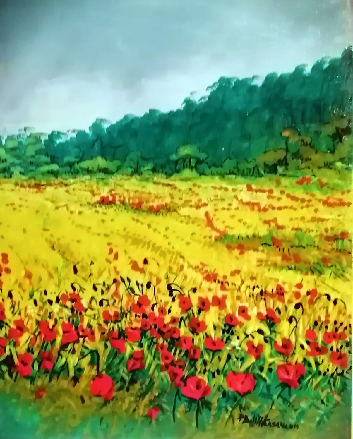 Campo di papaveri Pietro Dell'Aversana Original painting for sale