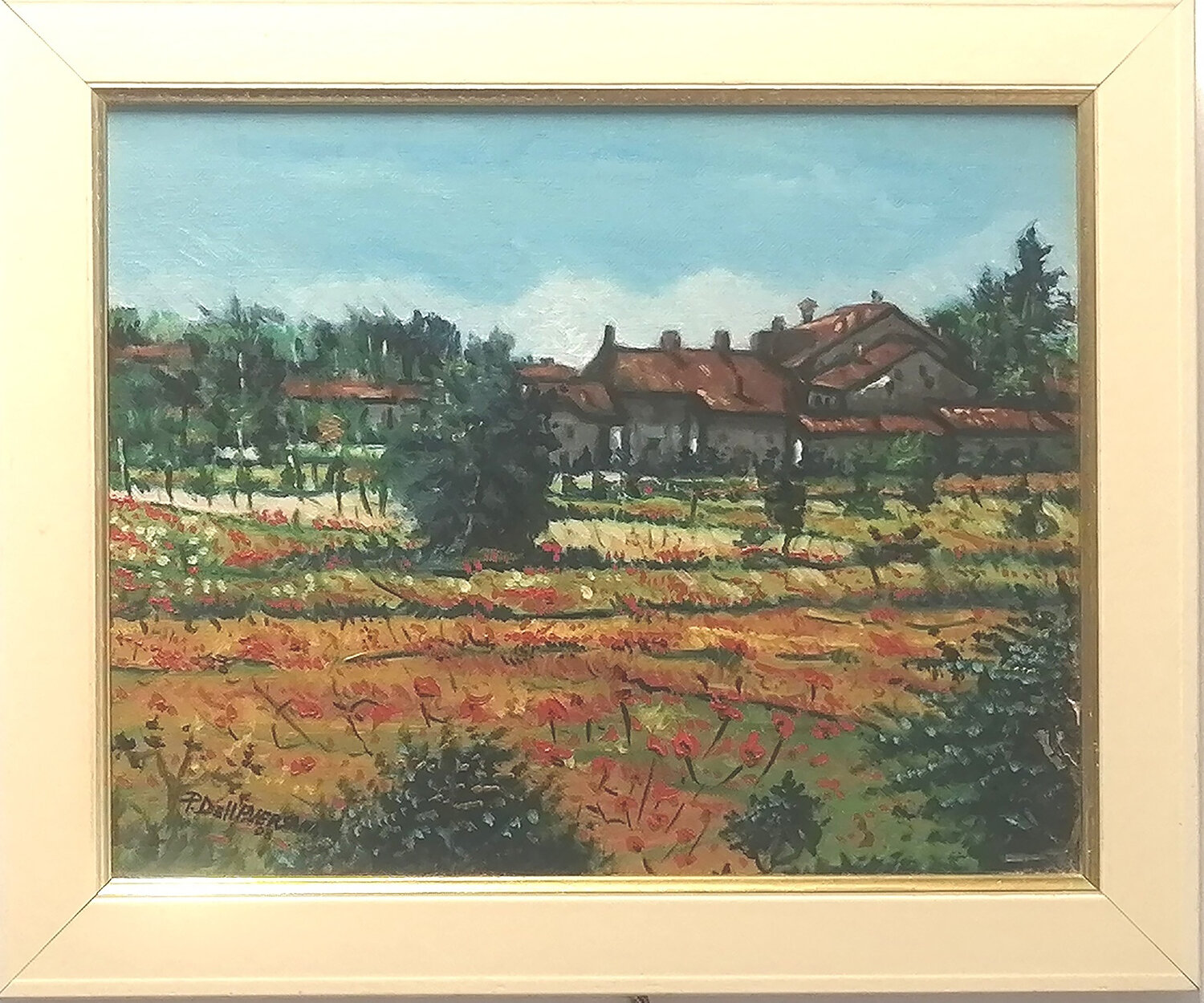 Paesaggio lombardo con papaveri Pietro Dell'Aversana Original painting for sale