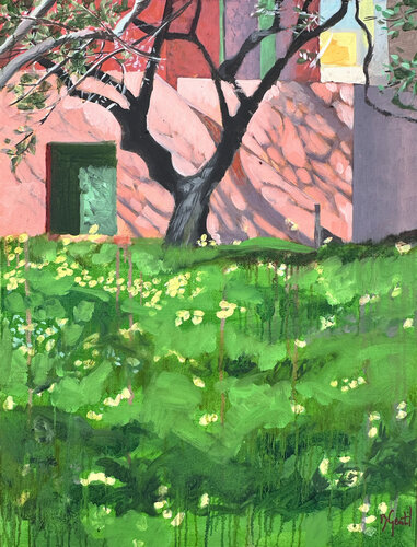 Arbre noir Murs rose by Bertille Gentil, Painting for Sale on Select