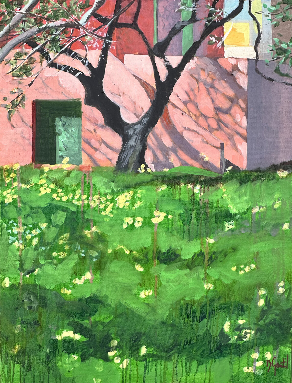 Arbre noir Murs rose Bertille Gentil Original painting for sale
