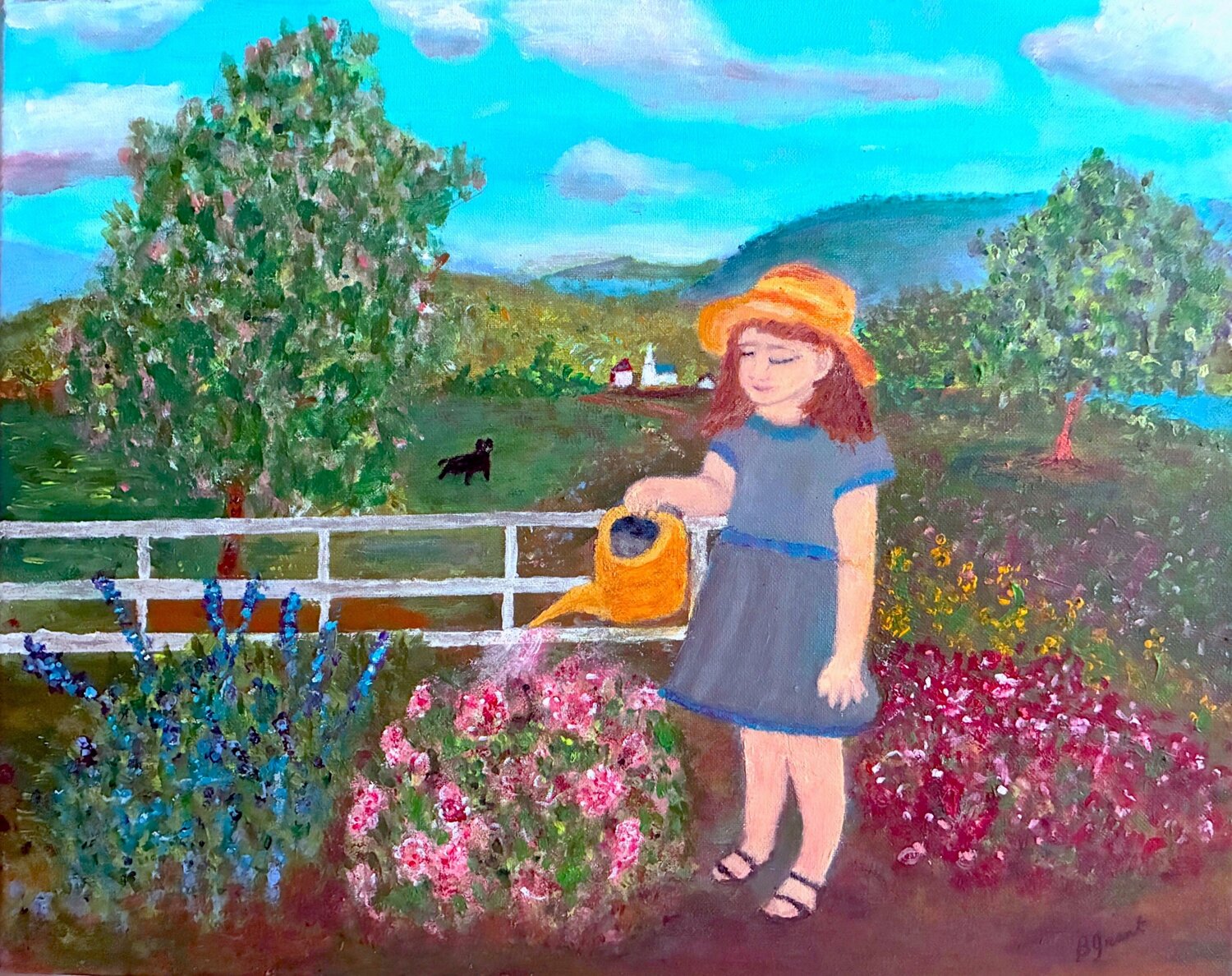 Girl in the Flower Garden Bert Grant Original painting for sale