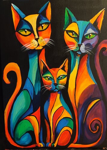 "The Colorful Trio" by Marcell Dergecz, Painting for Sale on Select