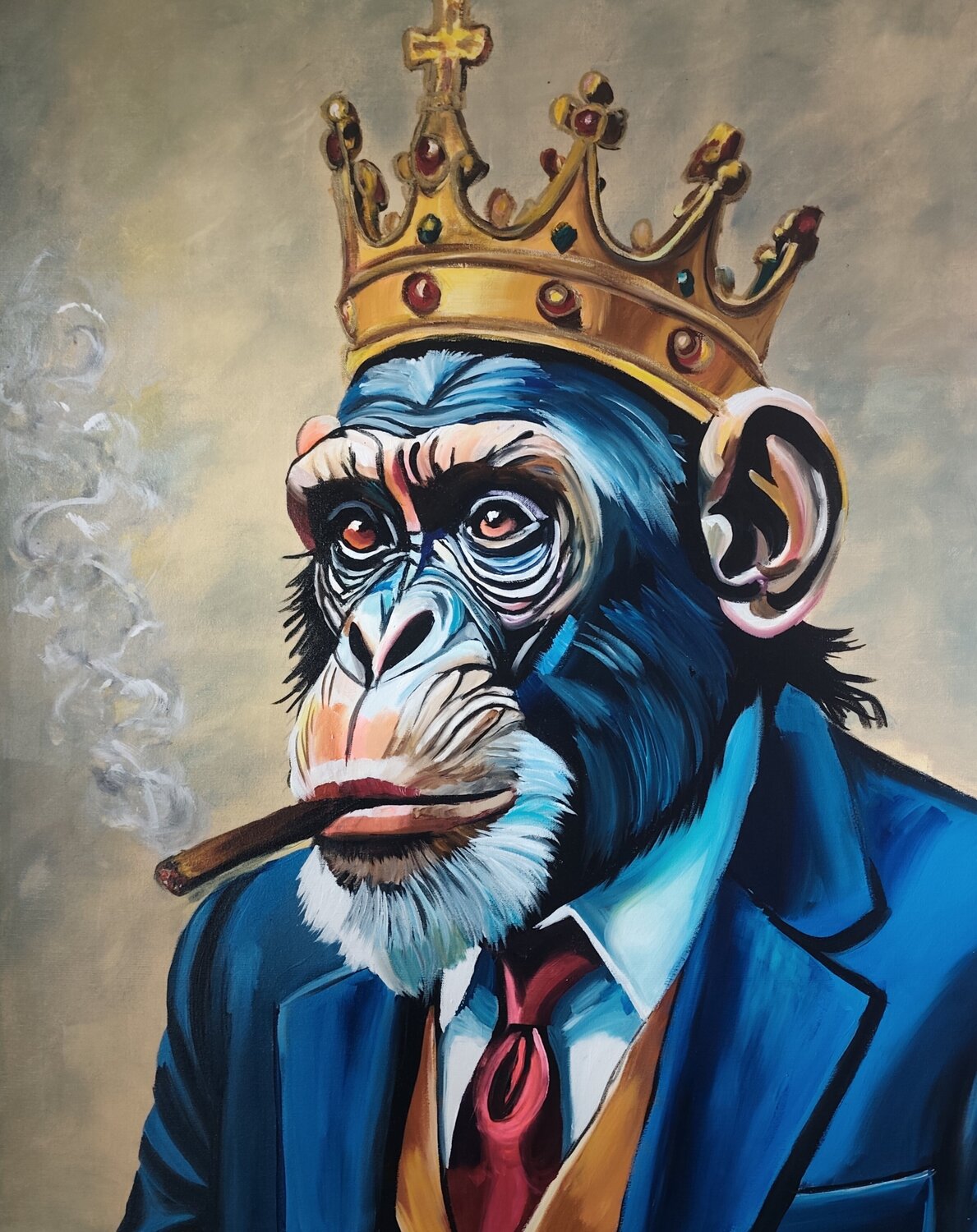 "The Smoking King" Marcell Dergecz Original painting for sale
