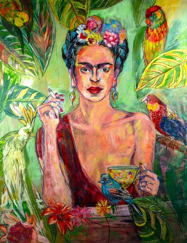 Frida Kahlo met haar vogels by Liesbeth Serlie, Painting for Sale on Select