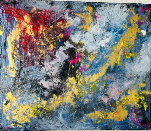 Abstract Blue and Gold Energy – Éclat Series No.3 by Tsia Tskhovrebashvili, Painting for Sale on Select