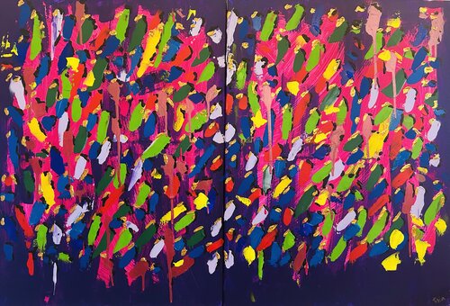 Only here and now - Gold Leaves on Red by Tsia Tskhovrebashvili, Painting for Sale on Select