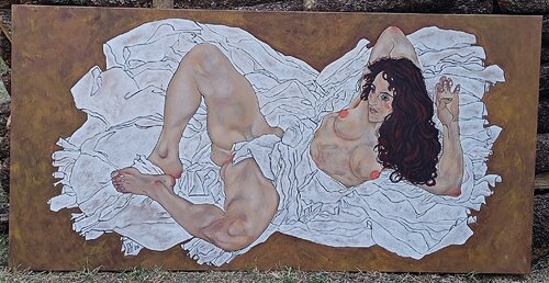 Omaggio a Egon Schiele "Donna distesa" (1917) by Alice Cappellari, Painting for Sale on Select