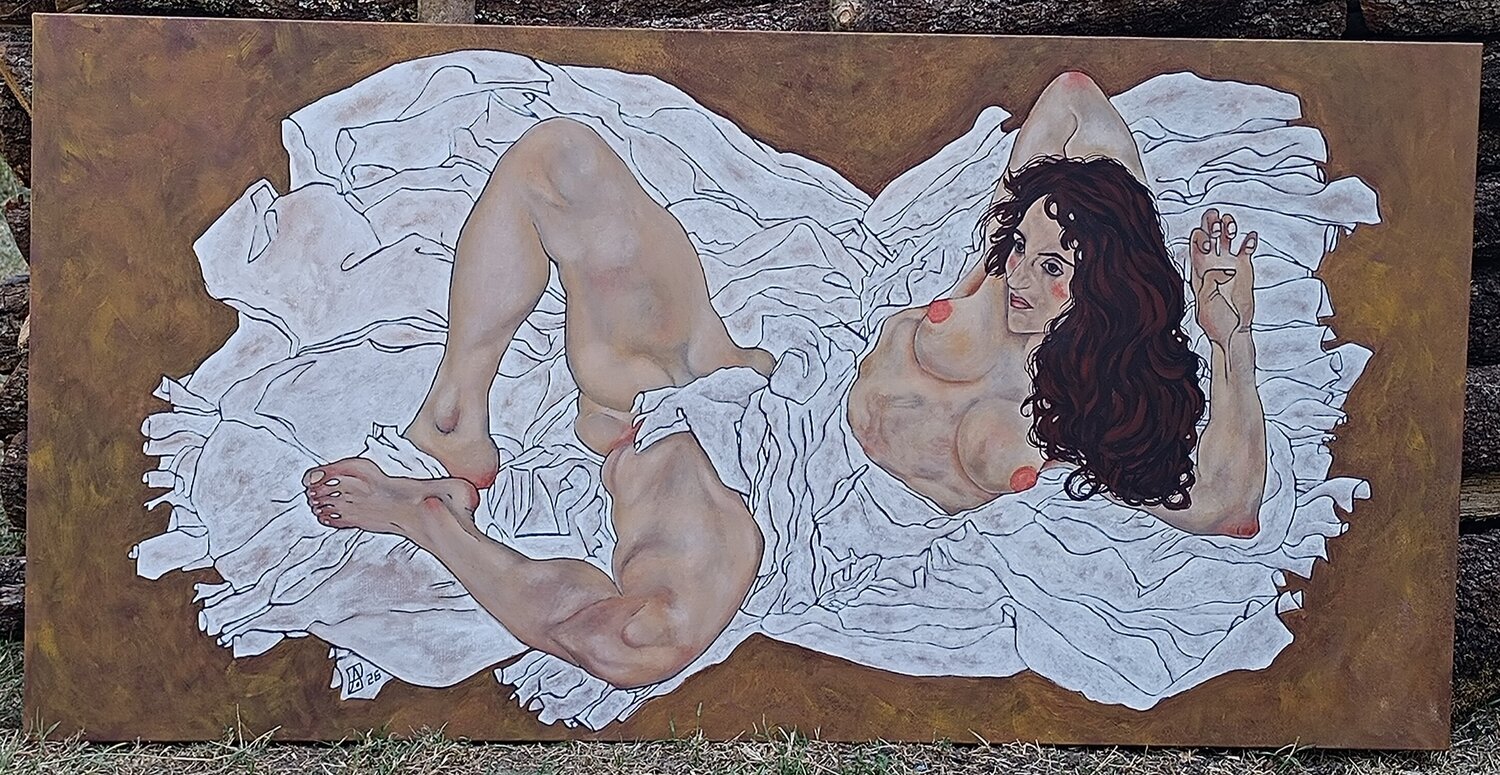 Omaggio a Egon Schiele "Donna distesa" (1917) Alice Cappellari Original painting for sale