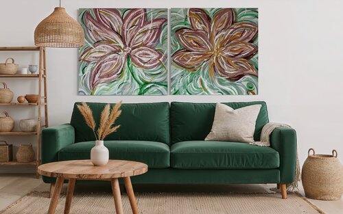 DUO  2 tableau de 80 X 80 by NATSA’MUSE (Nathalie Michiels), Painting for Sale on Select