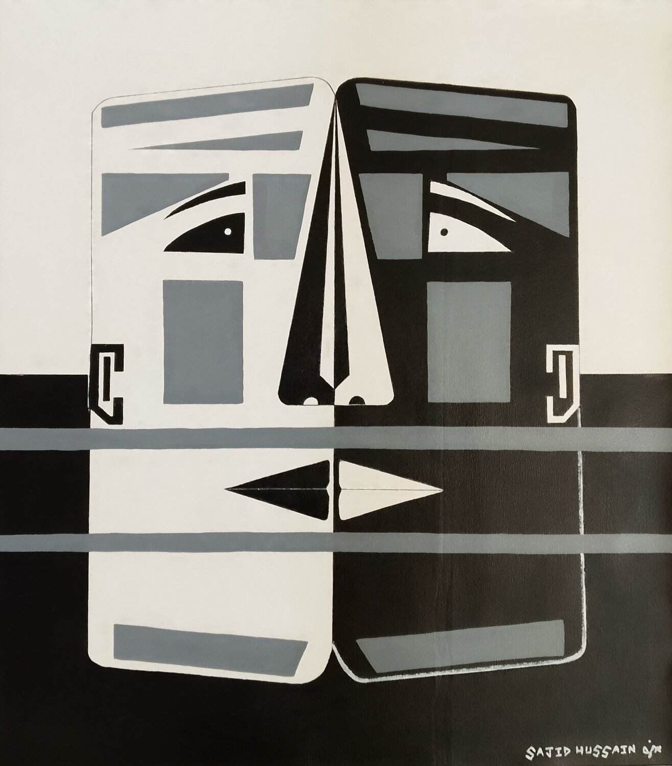 Life is Black White and Grey Sajid Hussain Original painting for sale