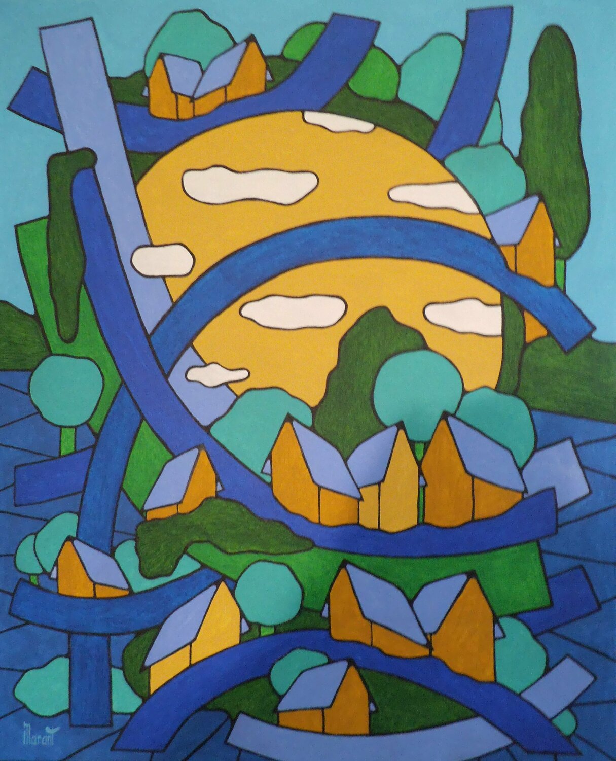 Village aux arcs Michel Marant Original painting for sale