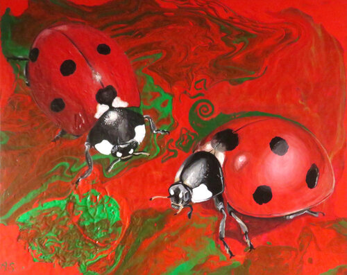 Farbexplosionen der Natur – Marienkäfer by Anja Semling, Painting for Sale on Select