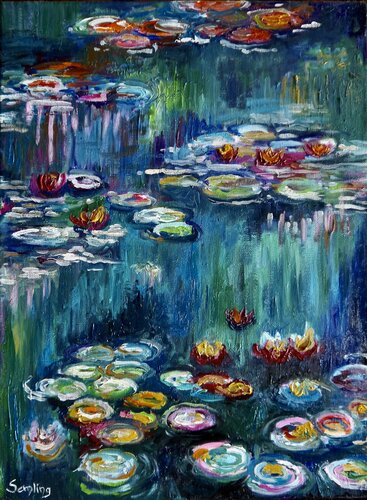 Hommage an Monets Seerosen und die Natur by Anja Semling, Painting for Sale on Select