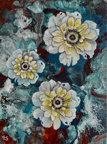 Anemonen-Trio auf Turbulenz by Anja Semling, Painting for Sale on Select