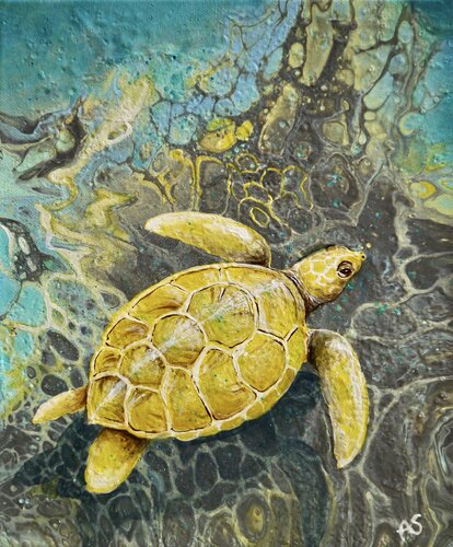 Albinoschildkröte – Im Strom der Tiefe by Anja Semling, Painting for Sale on Select